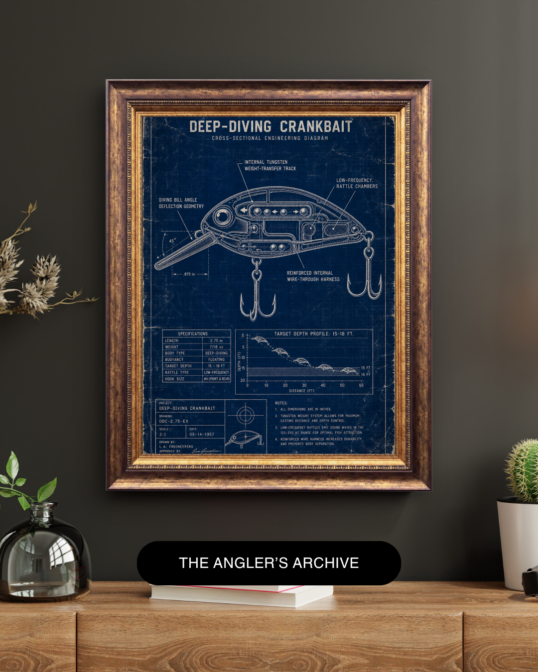 Deep-Diving Crankbait Blueprint Art Print | Lure Mechanics Collection