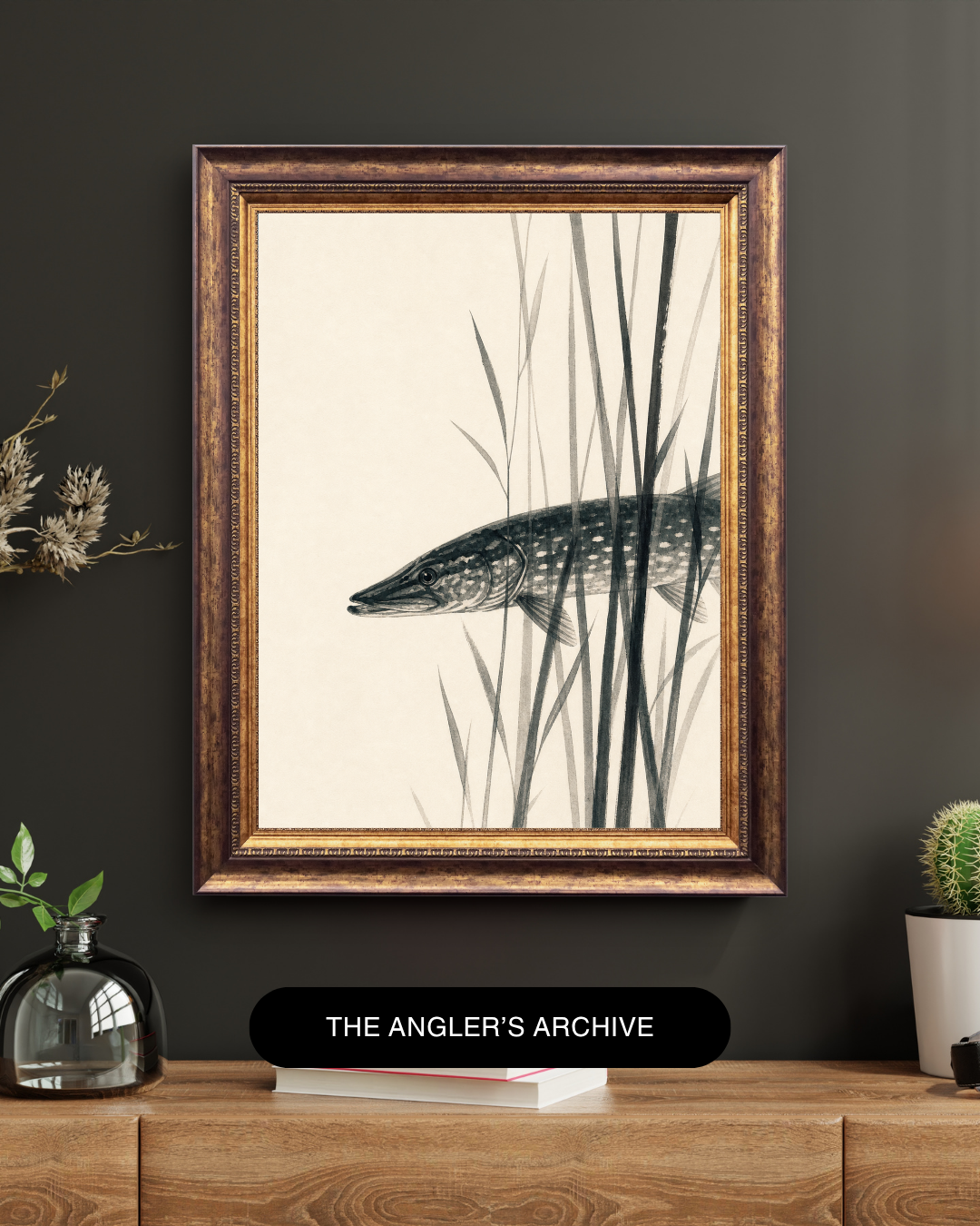 Sumi-e Northern Pike Art Print – Japandi Fishing Wall Art | Minimalist Angler Gift