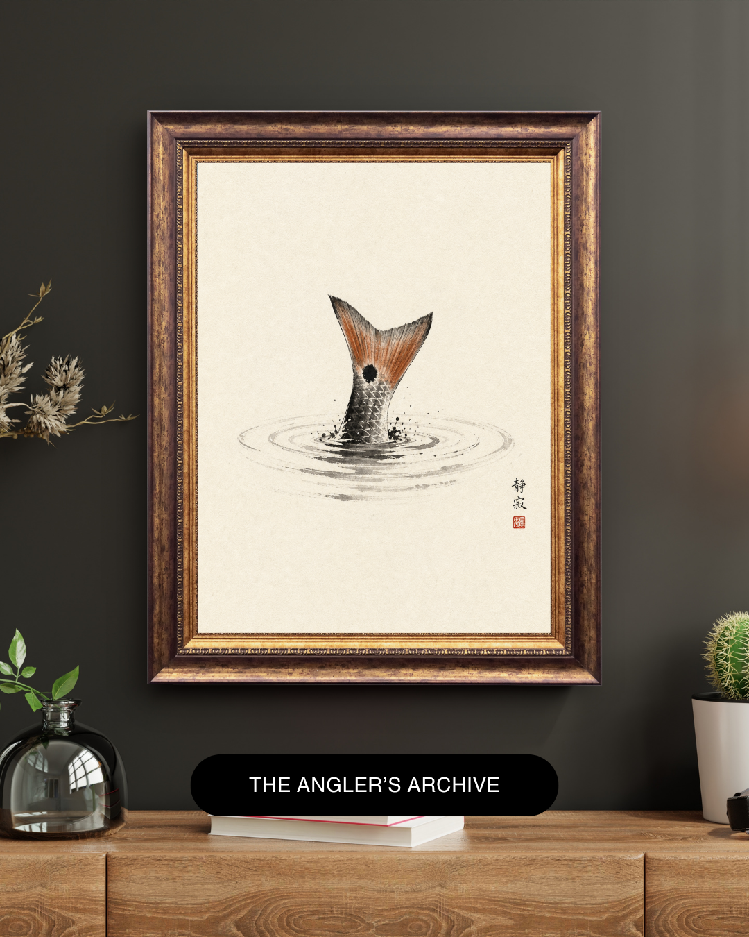 Sumi-e Redfish Art Print – Japandi Coastal Fishing Wall Art | Minimalist Angler Gift