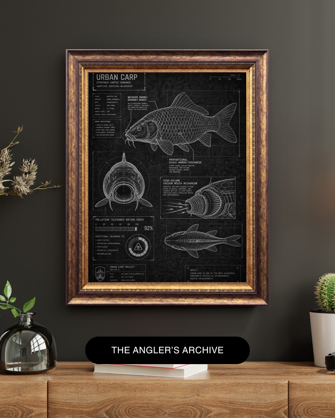 Urban Carp Blueprint Art Print | Fisherman’s Anatomy Collection