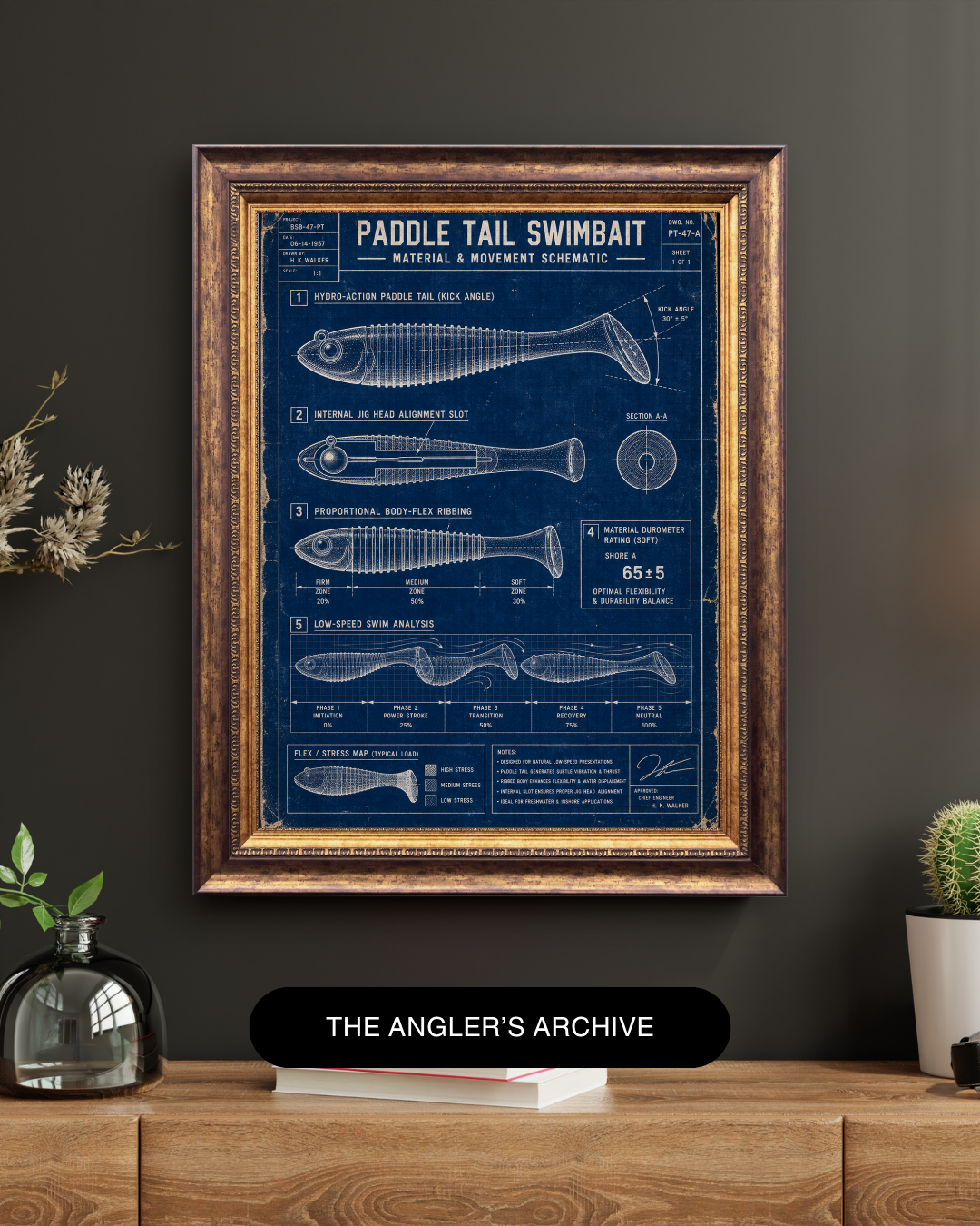 Paddle Tail Swimbait Blueprint Art Print – Fishing Lure Wall Art | Angler Man Cave Decor